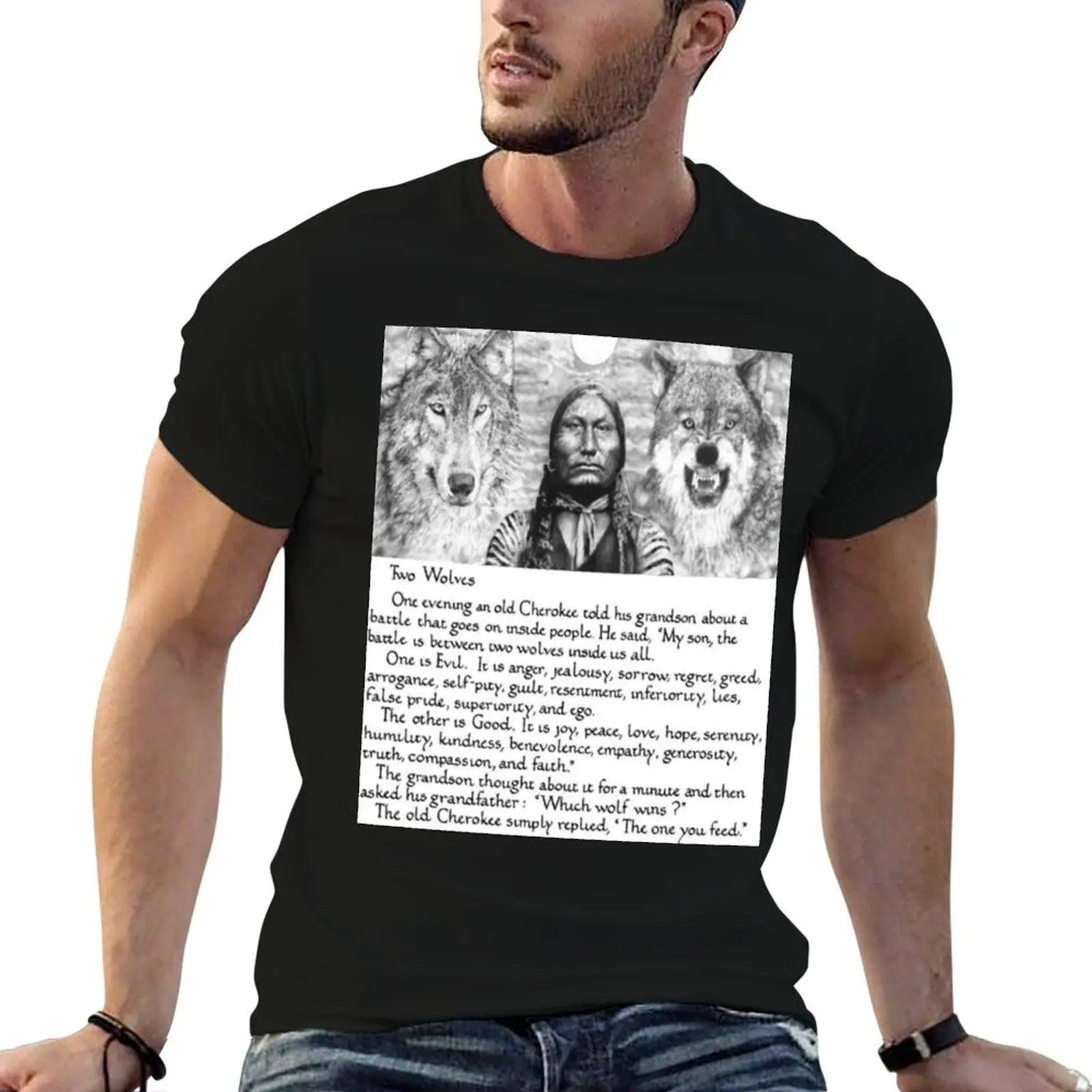 Wise Cherokee saying/ story about 2 wolves T-Shirt plain graphic t shirts sweat mens designer clothes