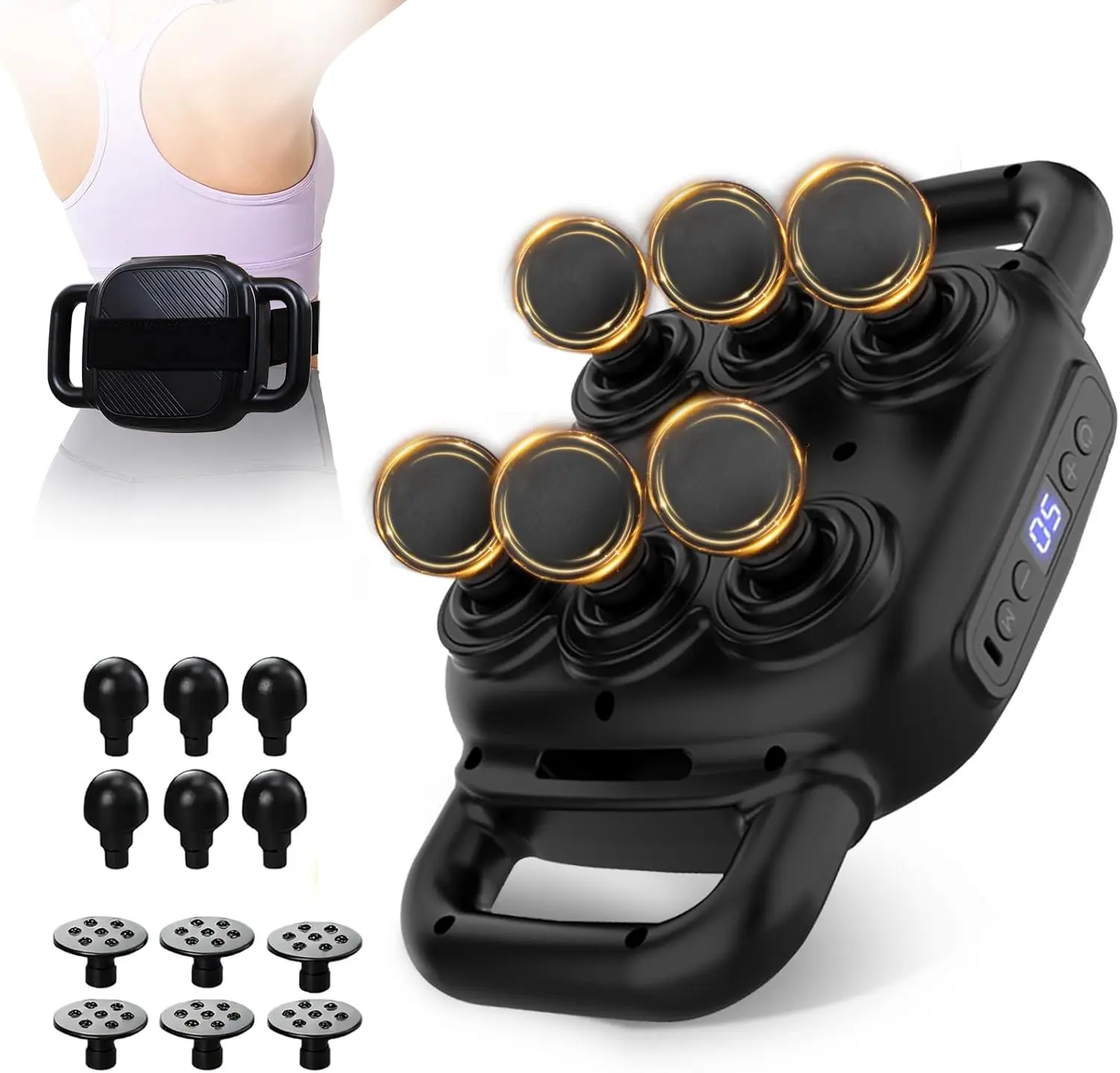 

6 Head Massage Gun with 50 Intensities & 9 Modes, Electric Percussion Tool for Back, Leg, Muscle Pain Relief