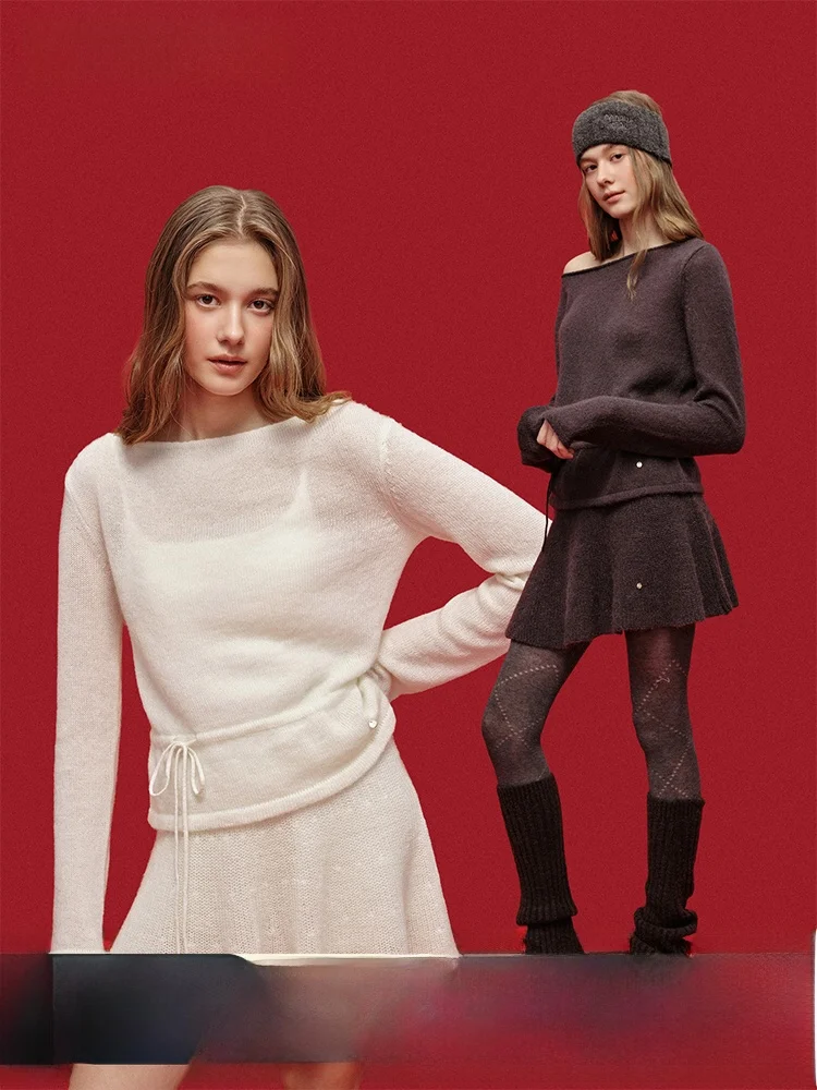

Moonmoi Women's Knitted Sweater A-Line Skirt Set Casual Sle High Waist Elastic Band Long Sve Warm Faion Autumn Sp...