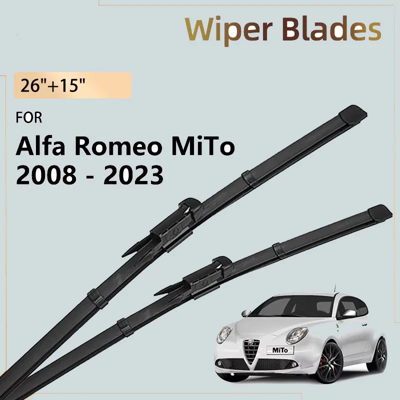 

For Alfa Romeo MiTo 2008 - 2023 2017 2011 2010 2009 Accessories Front Wiper Blades Windshield Windscreen Window Brushes 26"+15"