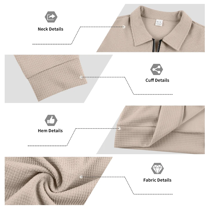 Herren Frühlings- und Herbstjacke aus Waffelstrick mit Reißverschluss, lässig, locker, leicht, mit Kragen, für den Alltag. – Detail 12