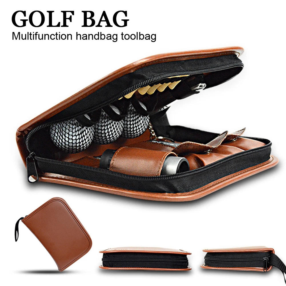 Golf multifunction bag faux leather Set Tool Kit Tool Carrying Bag Range Finder Knife Brush Ball Clip Tee Score Golf Accessories