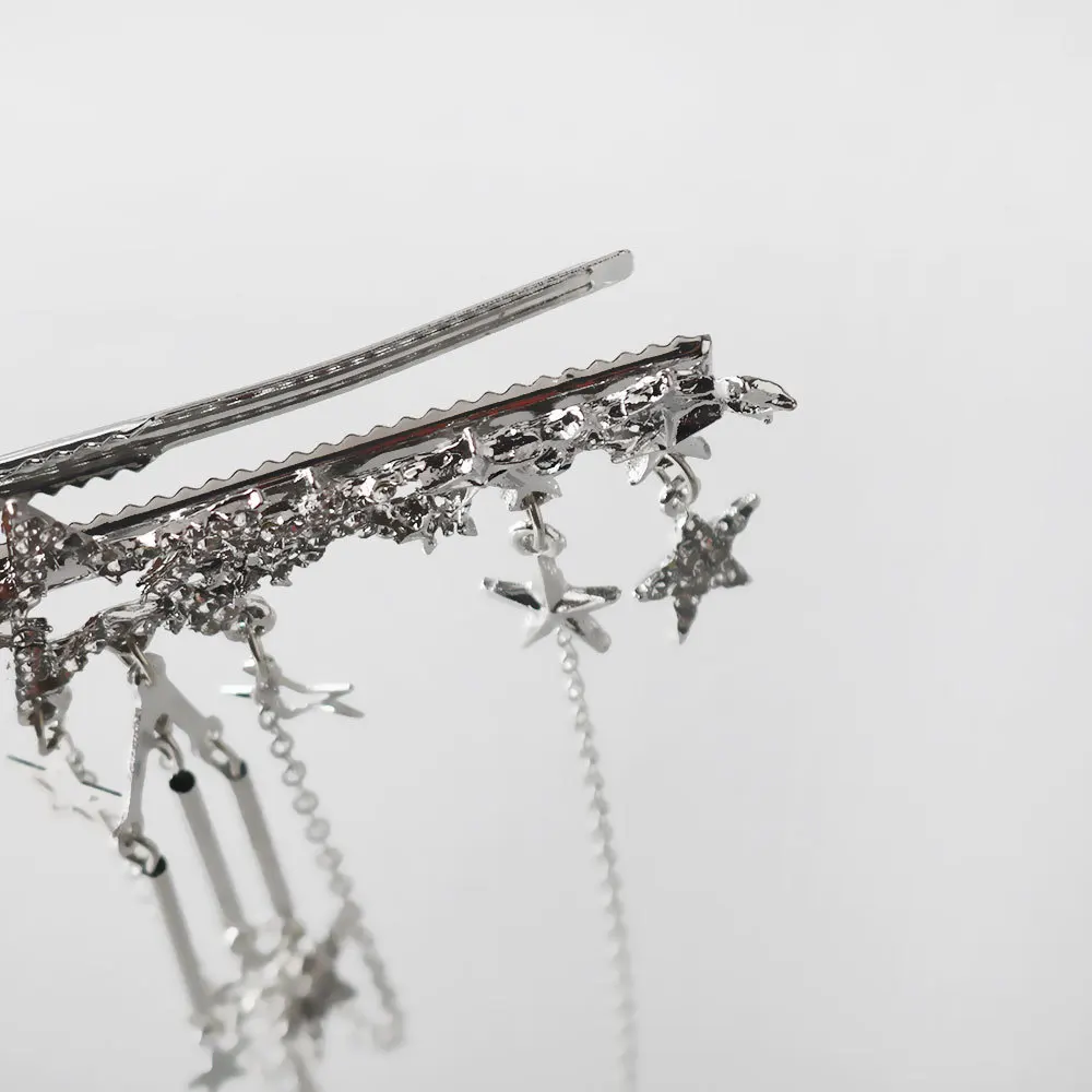 Punk Haar Clip voor Vrouwen Meisje Vintage Crystal Star Kwastje Haarspelden Harajuku Y2K Mode Hoofddeksels Haar Sieraden Accessoire