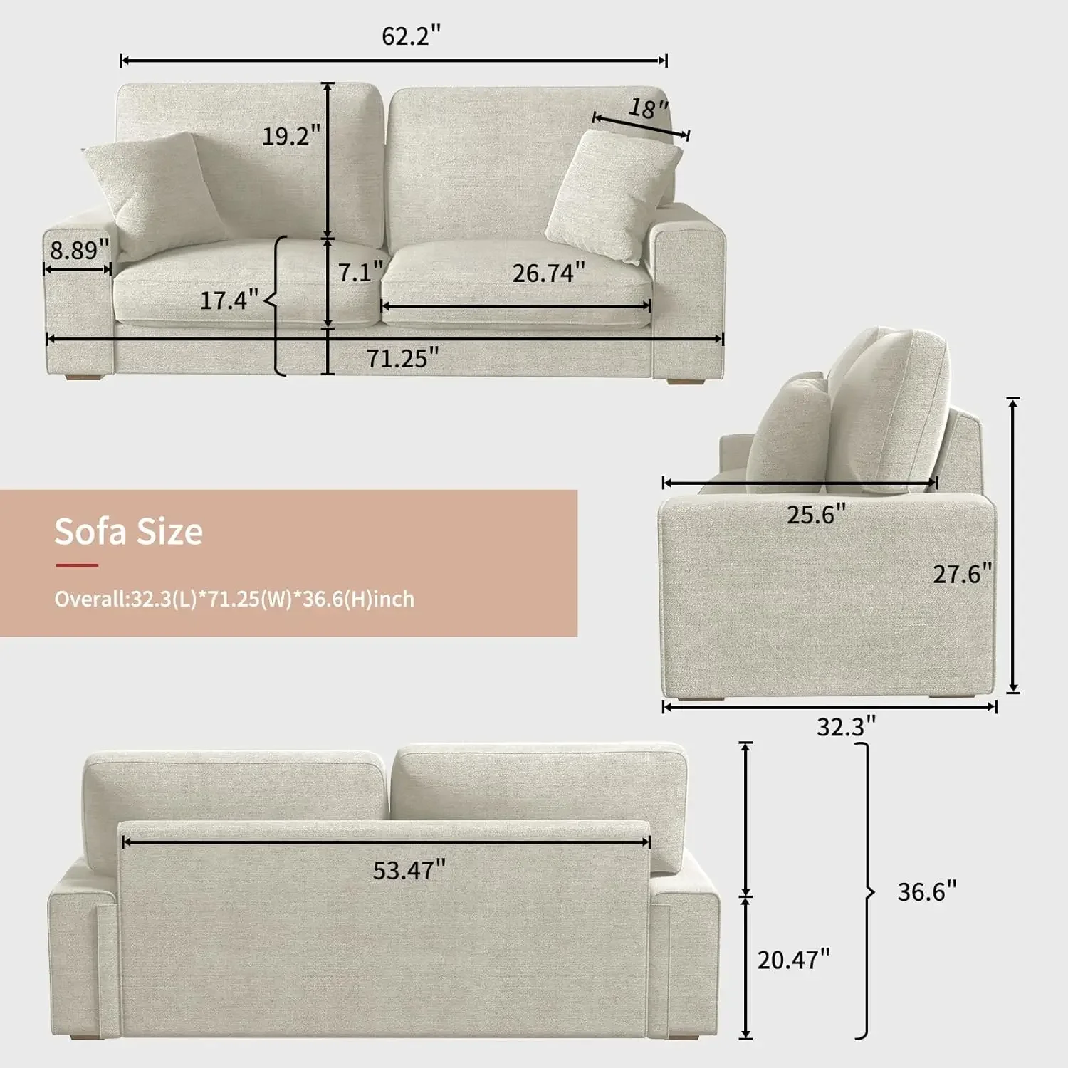 DOPEDIO Modern Living Room Chenille Recliner Sofa Small Sofa,loveseat Sofa,Removable Sofa Cover Space Spring Cushions and Solid