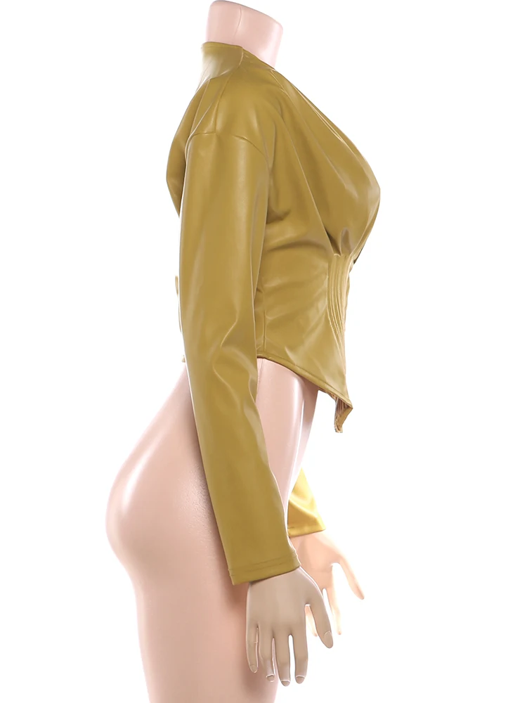 Weird Puss Wild Jacke Damen Langarm Unregelmäßige Taillenbetonung Frühling Reißverschluss Luxus PU Crop Streetwear Bürodamen Klassischer Mantel – Detail 4