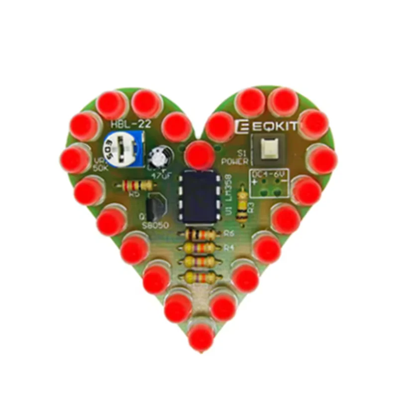Heart Shape LED Flashing Light DIY Kit with PCB DC 4-6V 4 Color Available for Soldering Kit DIY Electronic Kit