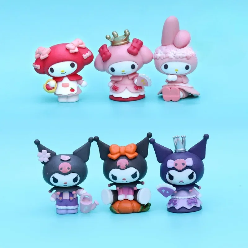 

6Pcs Sanrio Kuromi Decoration Doll Anime Action Figure My Melody Q Figural Car Desk Cake Decoration Model Children Birthday Gift