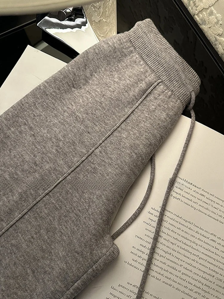 Faionable Pure Color Perna Larga Calça Casual Outono Inverno Sli Versátil Design Preguiçoso Novo Modelo Ele Tubo Reto Trou...