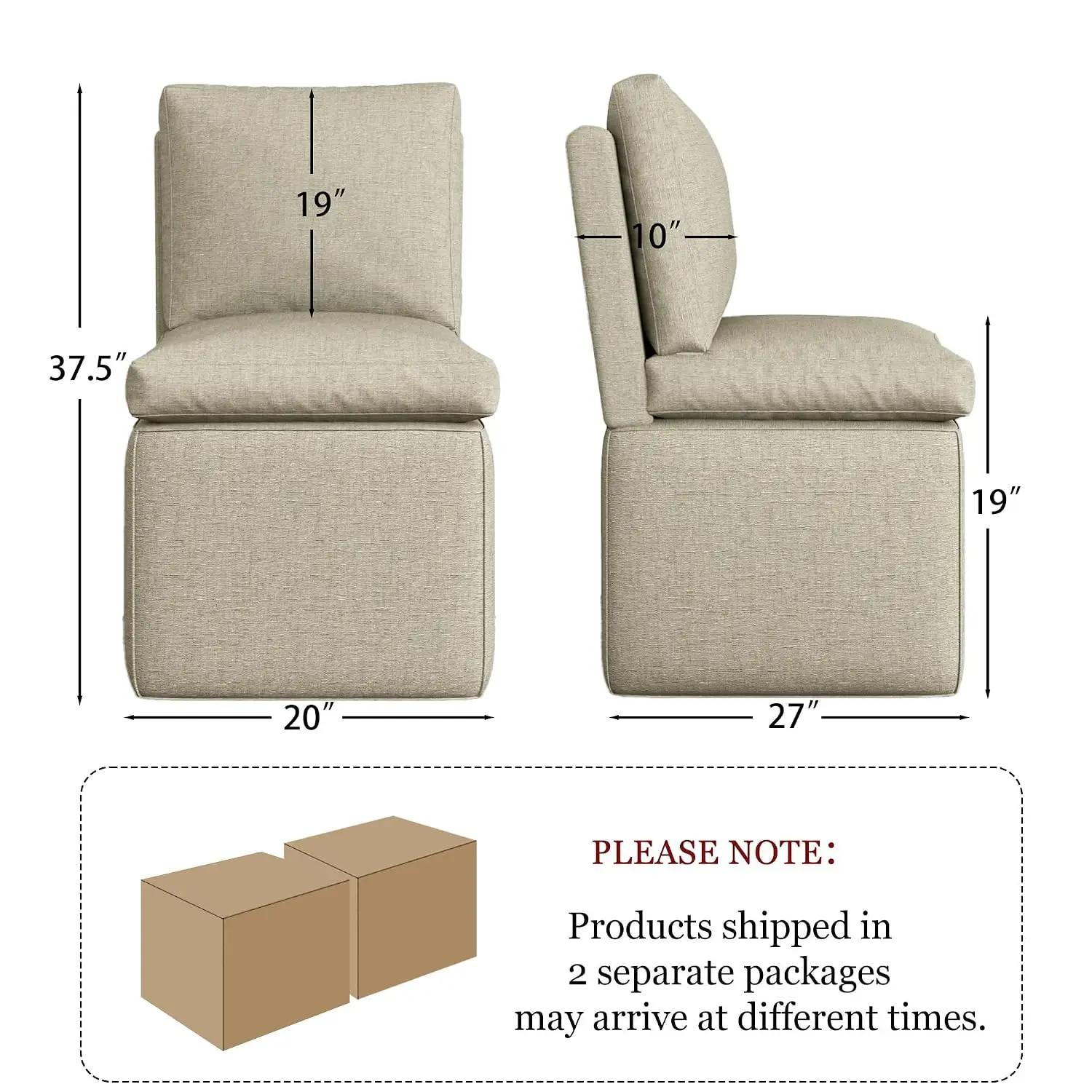 Armless Upholstered Dining Chair with Storage & Casters, Linen Guest Seat for Bedroom & Reading Room, Set of 4, Grey, Customized