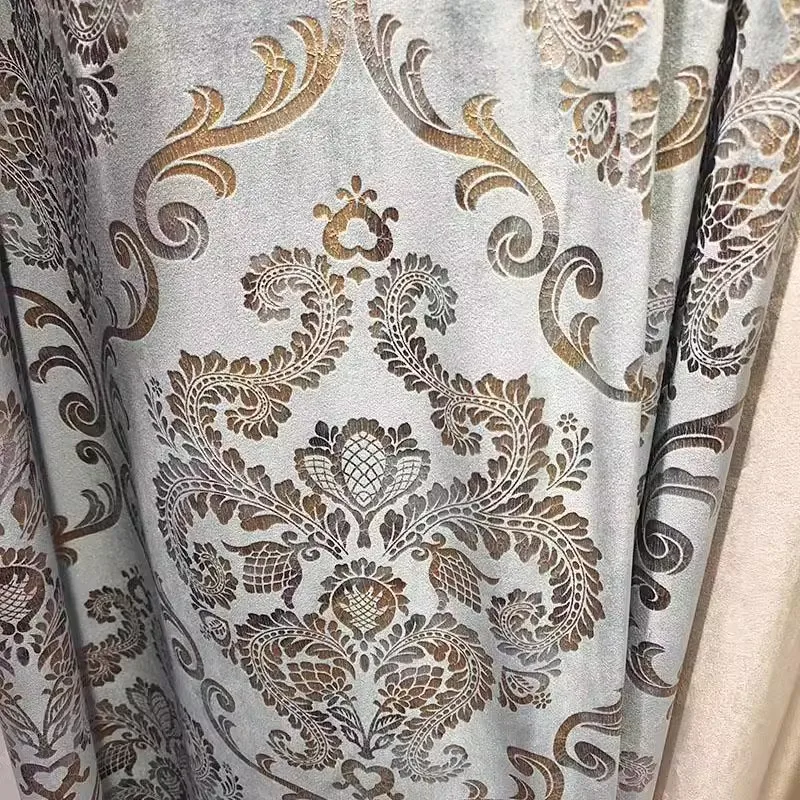 High End Blue Gilded Velvet Patched Curtains for Living Room Bedroom French Window Balcony Customized Villa Products Valanace