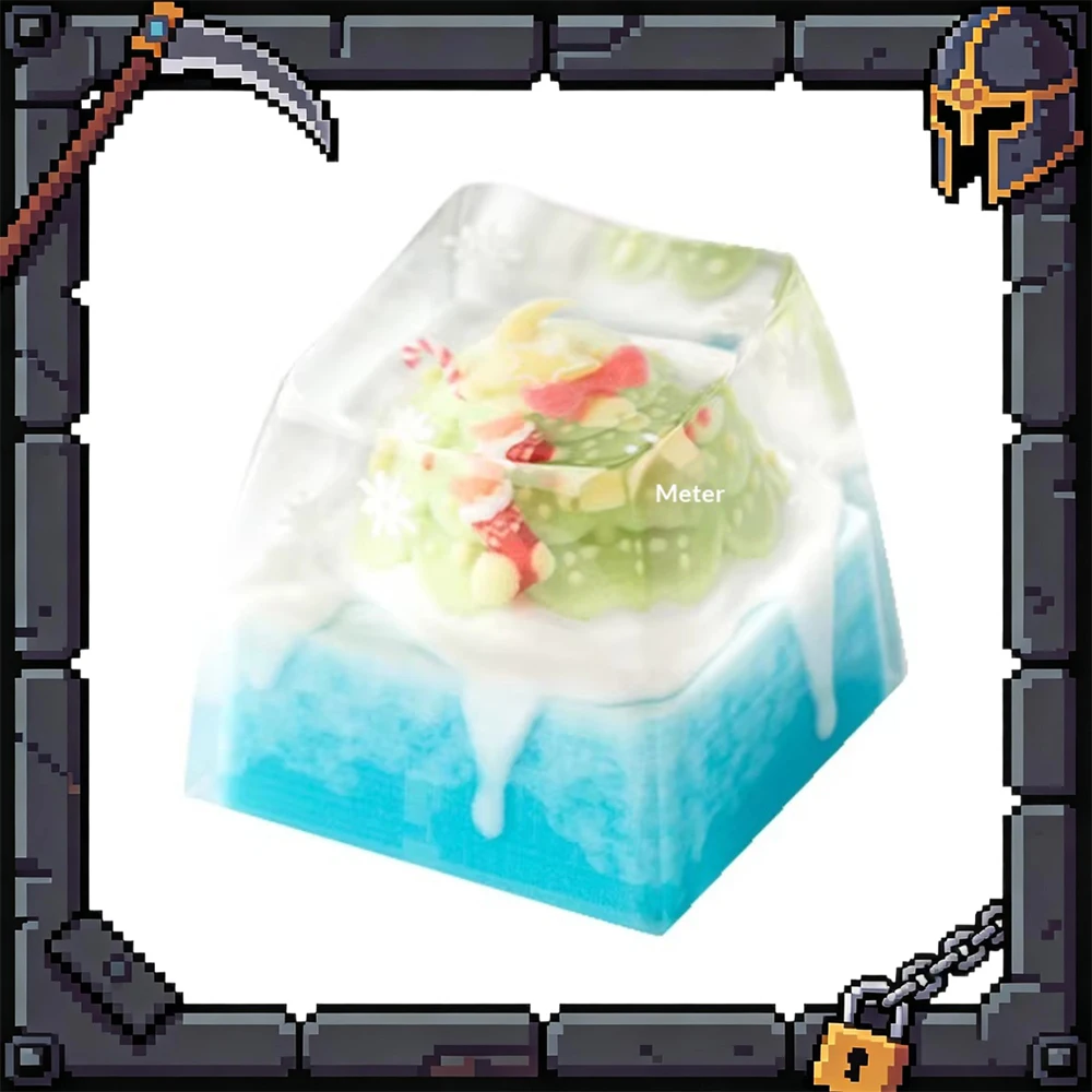 KEYMOJI Snow World Cute Cartoon Penguin PC Keycaps Transparent Glue Drops Are Handmade Keyboard Keycaps For PC Accessories Gifts