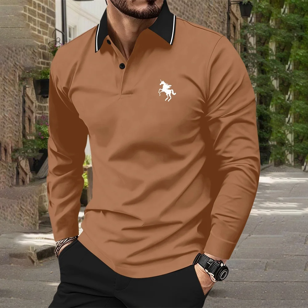 الرجال الربيع والخريف عارضة تنفس مريحة قميص بولو حار بيع أزياء رجال الأعمال طويلة الأكمام تي شيرت قميص