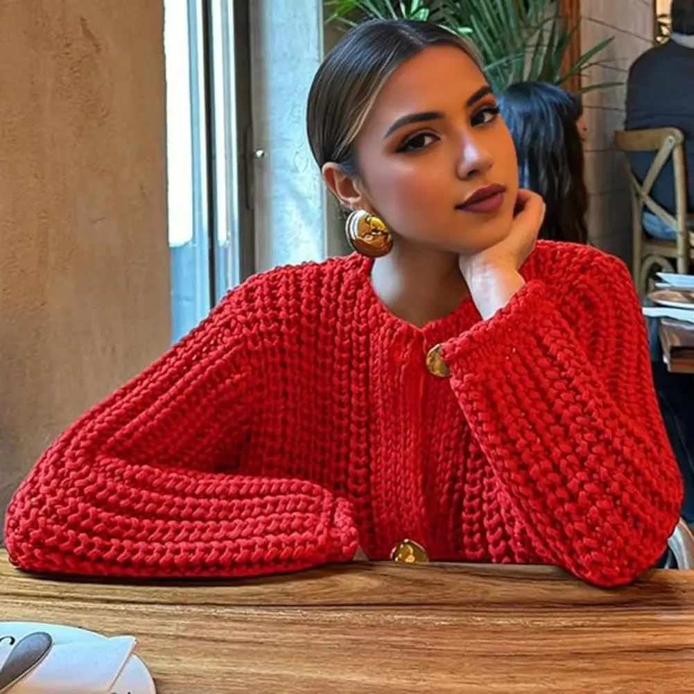 

Women Cropped Cardigan Sweater Knit Sweater Coat Knit Cropped Cardigan Sweater with Pockets Button Down Long Sleeve for Women