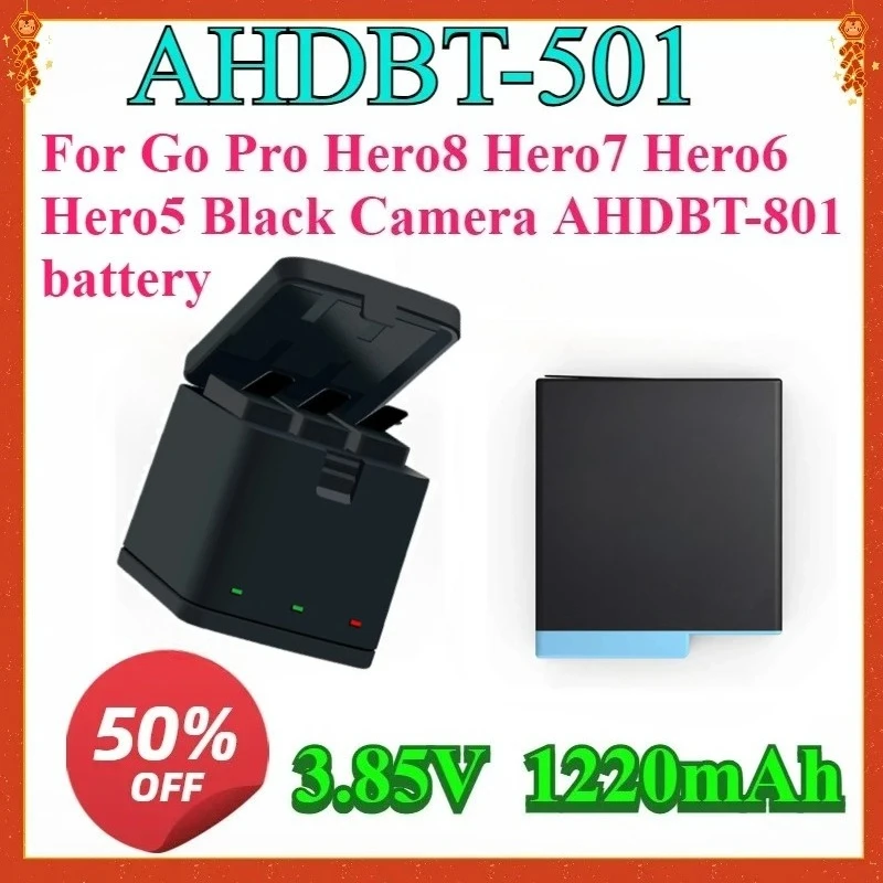 

For AHDBT-801 3.85V 1220mAh Battery for GoPro Hero8 7 6 Hero 5 Black Battery for Go Pro Hero8 Hero7 Hero6 Hero5 Black Camera