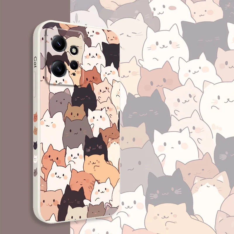 Stacking Cat Phone Case For Xiaomi Redmi Note 13 12 12S 11 11S 10 10S 9 9S Pro Plus 4G 5G Liquid Silicone Cover