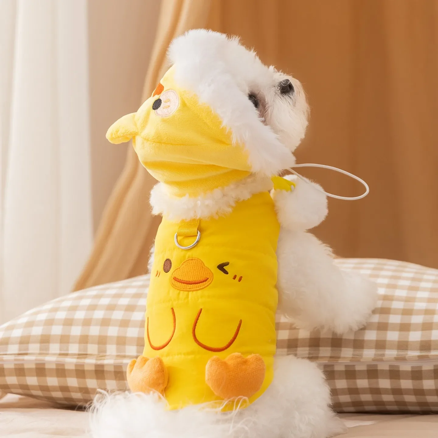 Big Yellow Duck Pattern Fleece Dog Hooded Coat, Winter Warm Sleeveless Cotton Down Jacket for Teddy Maltese