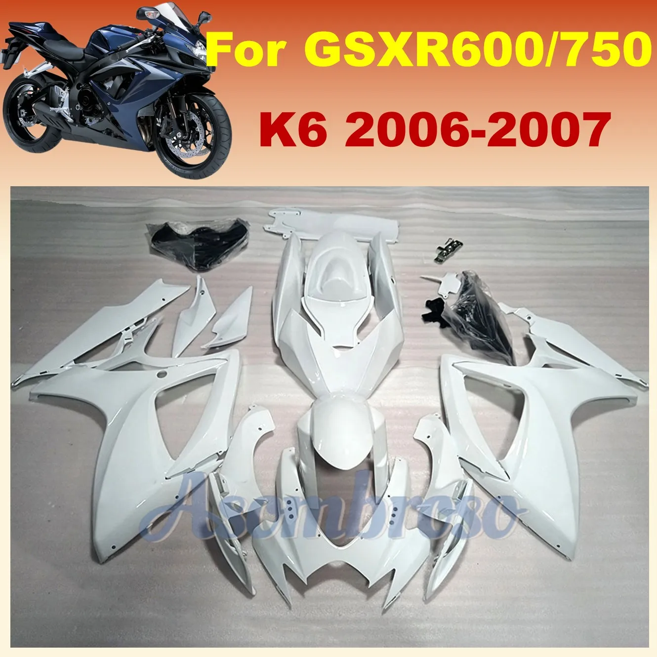 Pure White ABS Fairing Bodywork Kit Panel Set fit for Suzuki GSX-R600 K6 2006 2007 GSXR600 GSXR750 06 07 GSXR 600