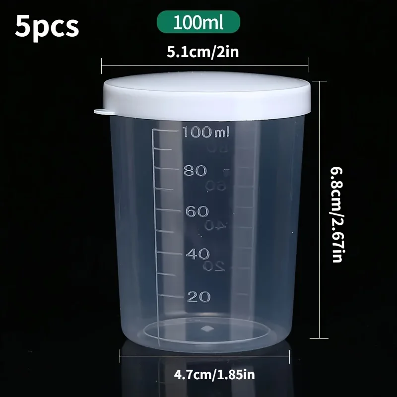 5pcs Plastic Measuring Cup with Lid Clear Scale Bait Bottle Bait Box Measuring Bottle Specimen Cups Sealed Bottle