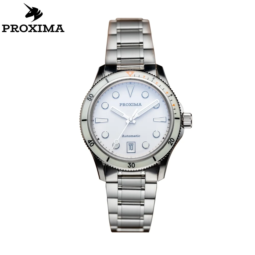 Proxima PX1739 39mm Men Watch White Enamel Dial Bubble Sapphire NH35 NH36 Automatic Mechanical Vintage Watches 10Bar Luminous