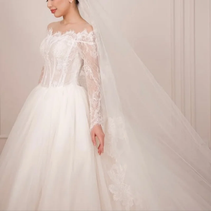 

Minimalist White Wedding Dresses The corset Lace off-shoulder decal Bridal Gowns A skirt multi-layer Made ﻿Customize