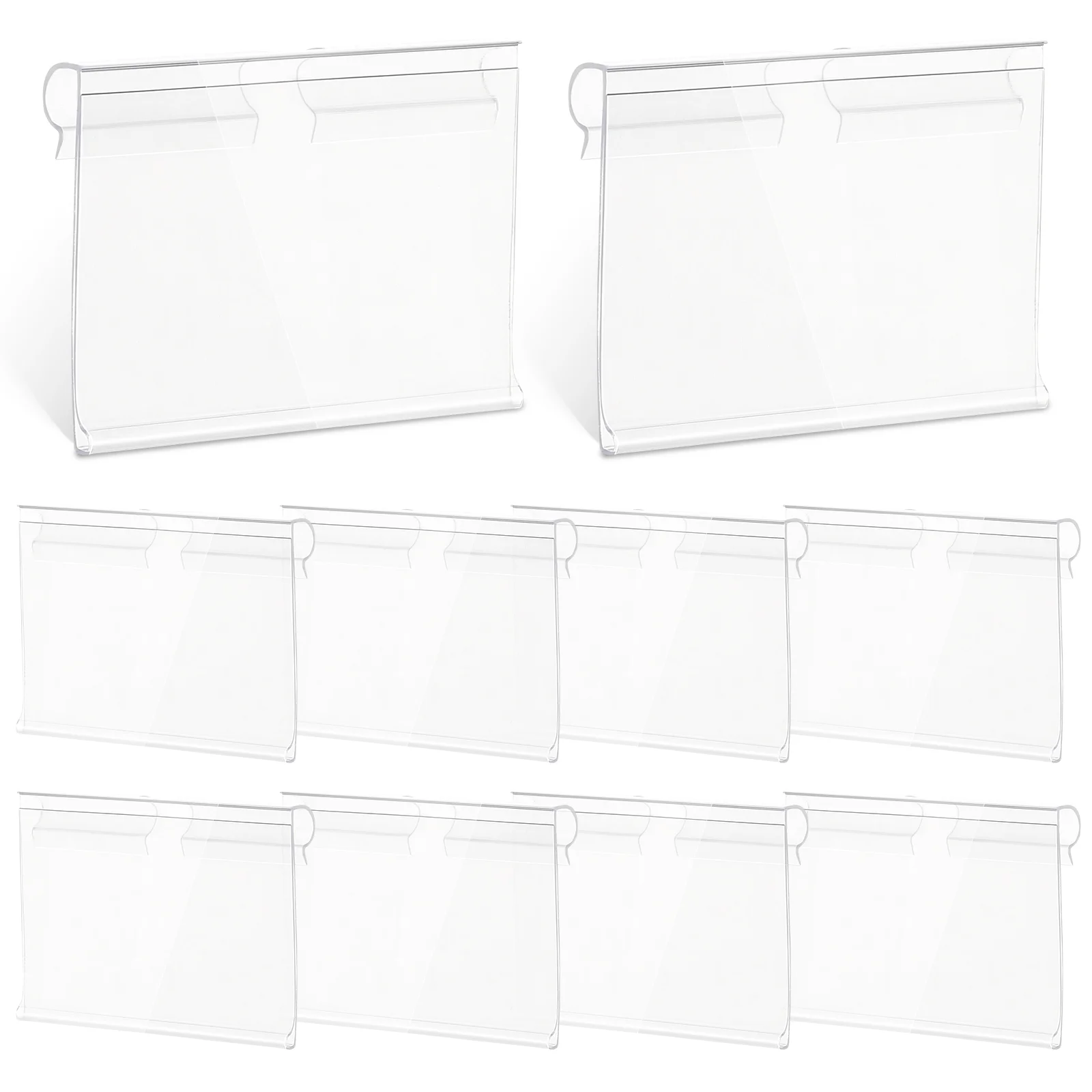 60 Pcs Label Holders Clear Clip On Basket Bin Labels Stands Merchandise Display Signs for Wire Shelf Supermarket Shop