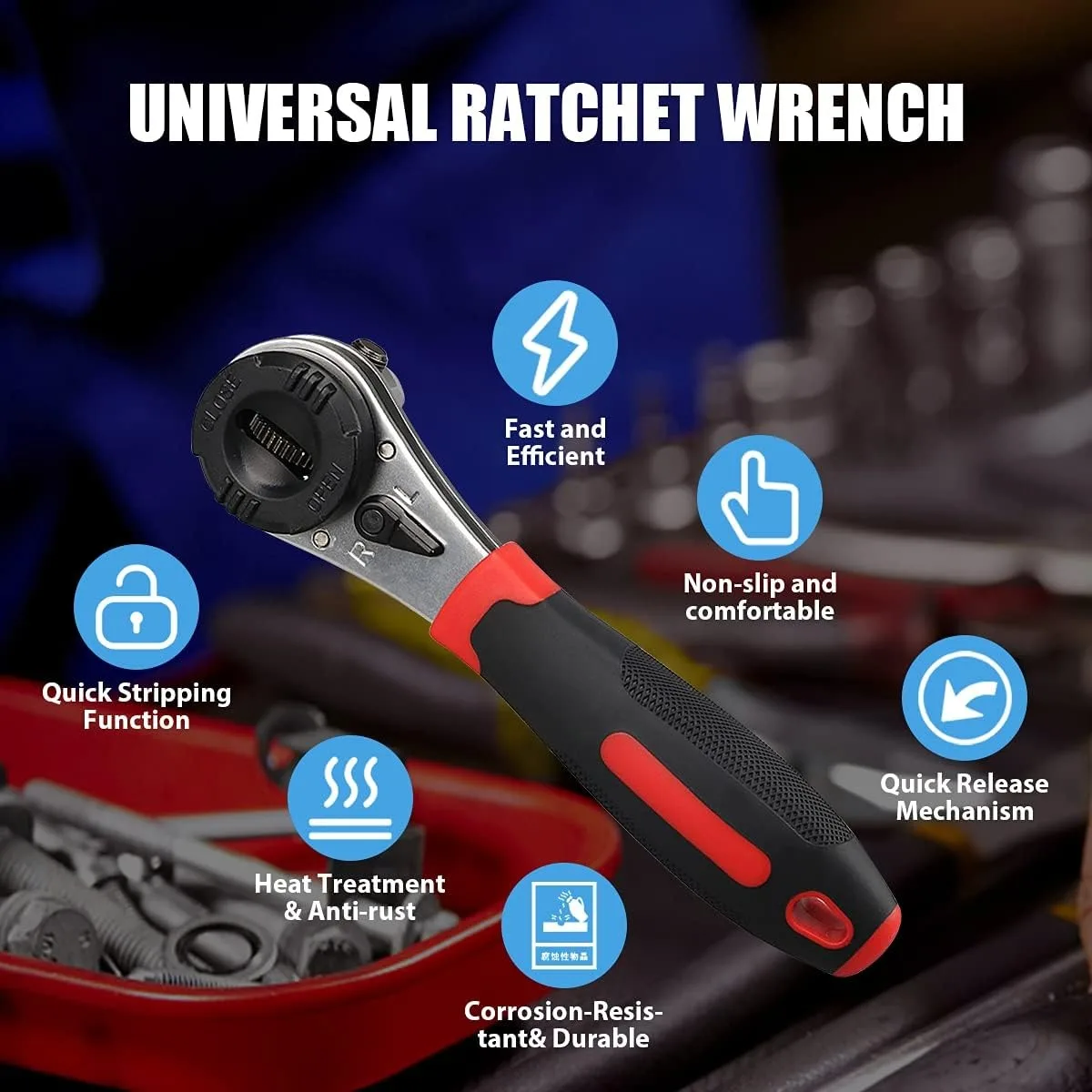 Adjustable Wrench Heat Treated Ratchet Wrench for 6-22mm Universal Adjustable Socket Wrench Ratcheting Wrench Set