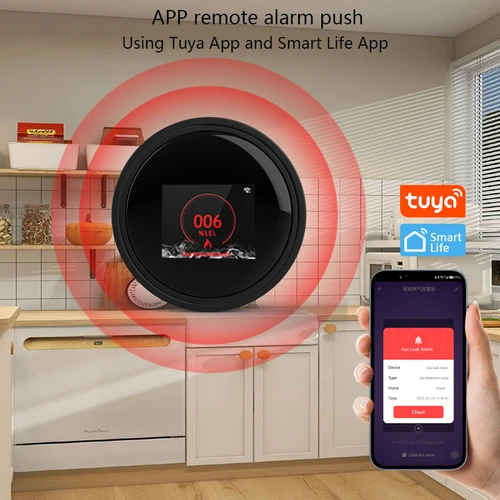 Imagen 2 del producto Sensor de Gas Natural Wifi, alarma inteligente Tuya, Detector de fugas de Gas, seguridad contra incendios, pantalla Digital LCD de temperatura para el hogar y la cocina