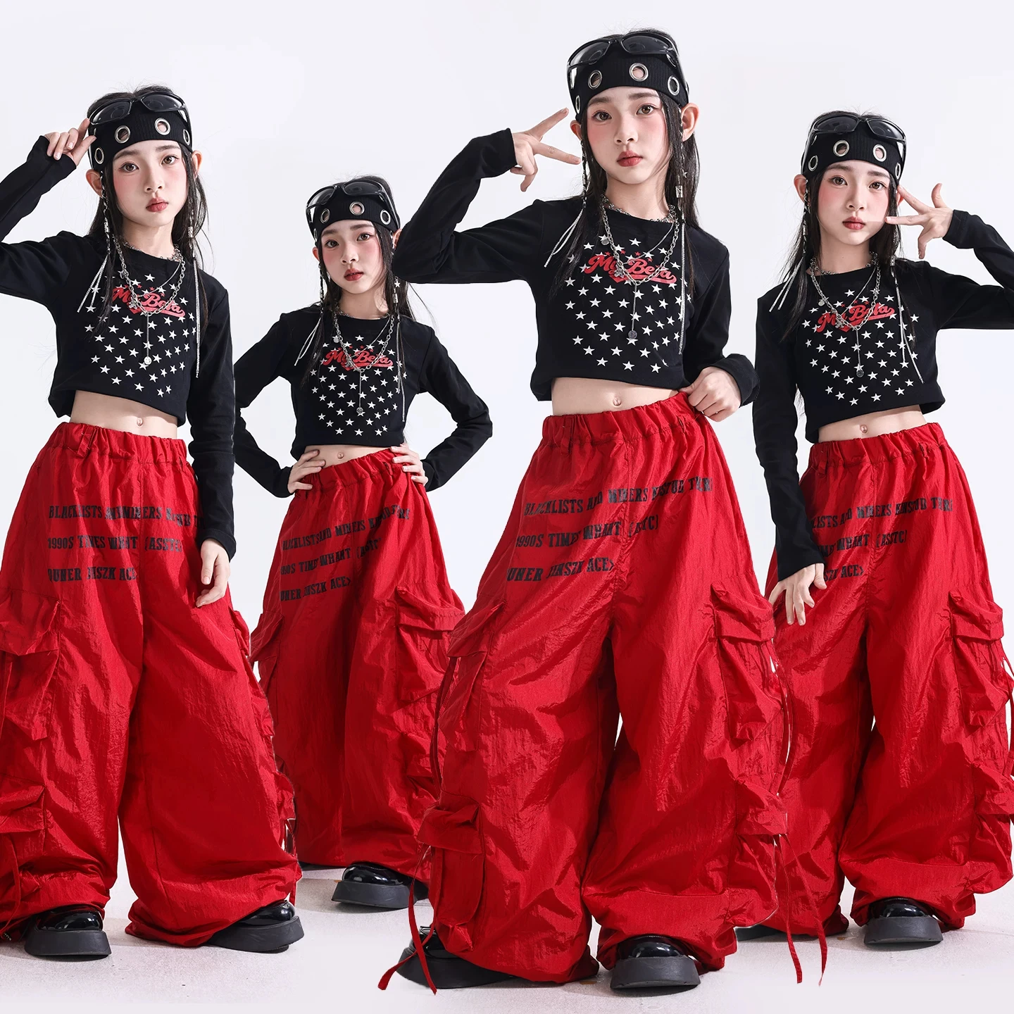 Black T-Shirt Jogger Pants For Girls Jazz Dance Clothing Kids Hip Hop Dance Costume Stage Performance K-pop Outfit XS12107