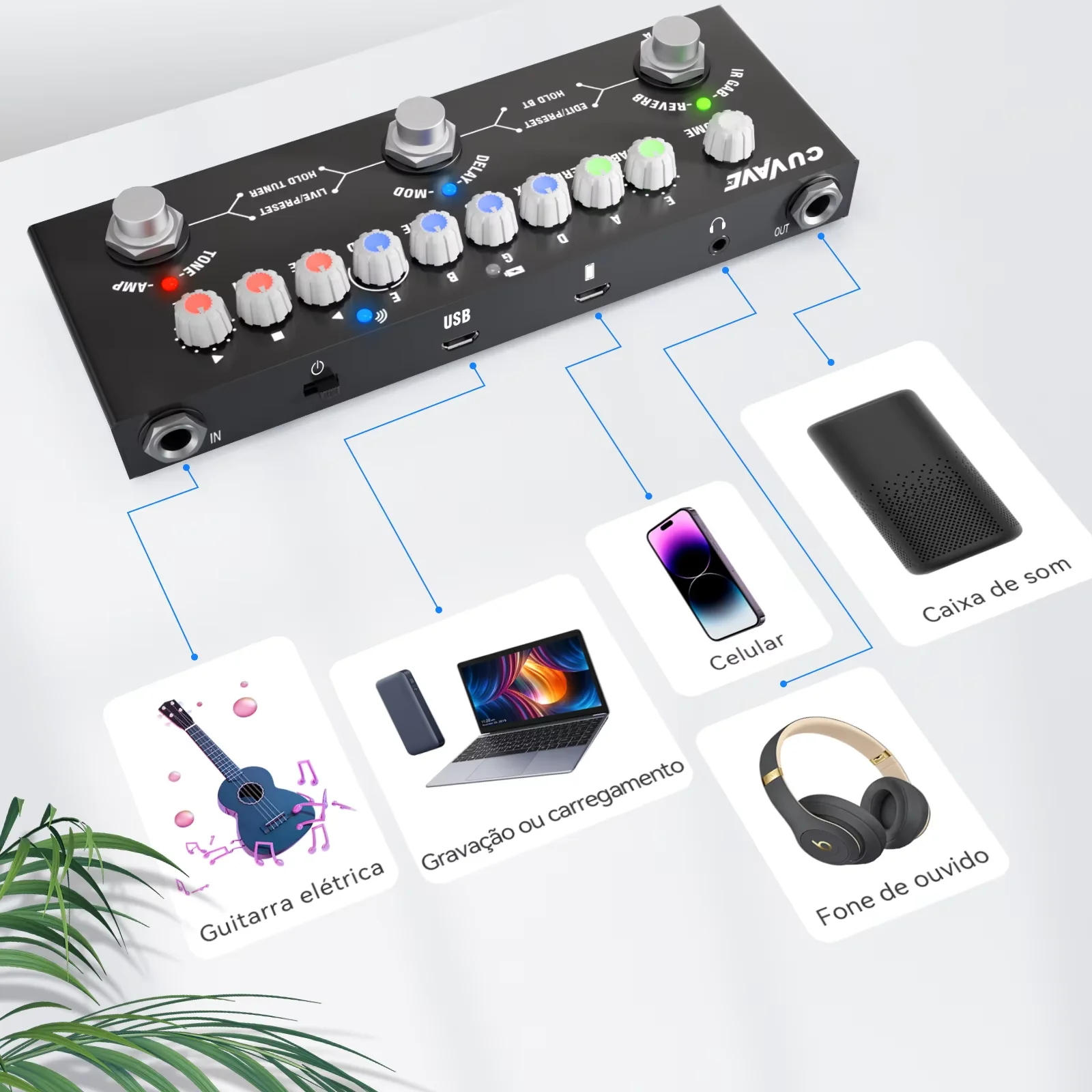 CUVAVE CUBE BABY جيتار كهربائي محمول متعدد الوظائف تأثير مدمج دواسة تشغيل الموسيقى اللاسلكية تسجيل الهاتف الصوت