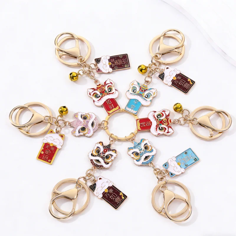 1PC China-Chic Schlüsselbund Segen Worte Erwachen Löwe Glückliche Katze Glocke Chinesische Kreative Tasche Anhänger Neue Jahr Geschenk