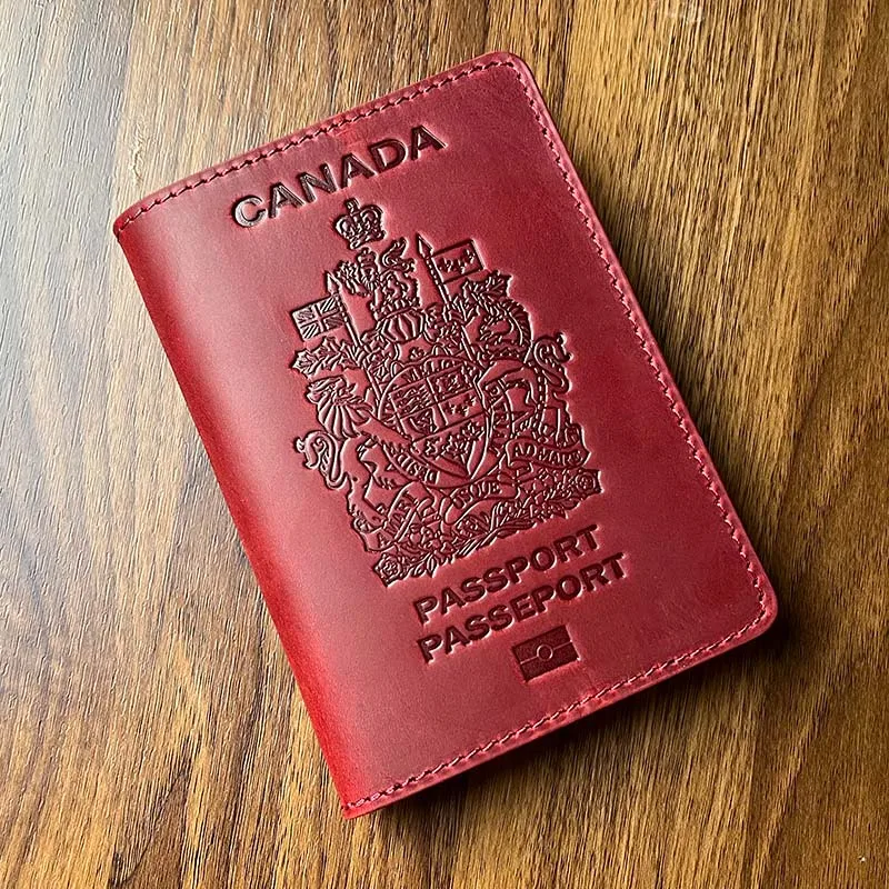 Couverture de passeport canadien en cuir véritable, couverture frontale de voyage, étui à passeport canadien, portefeuille de voyage