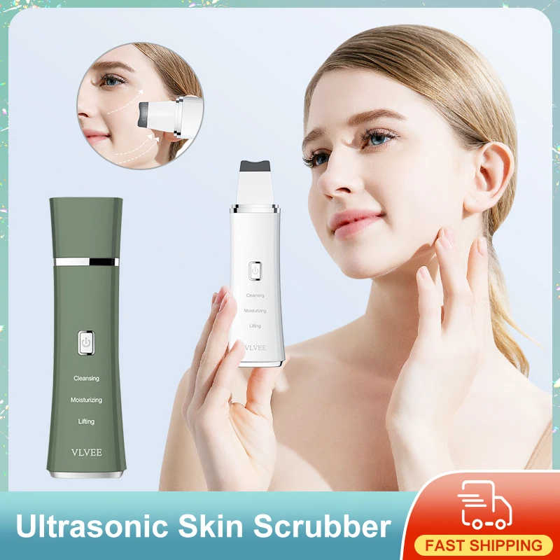 VLVEE Ultrasonic Skin Scrubber Face spatula Blackhead Removal Device Pore Cleansing Facial Lifting Vibration For Woman and Men