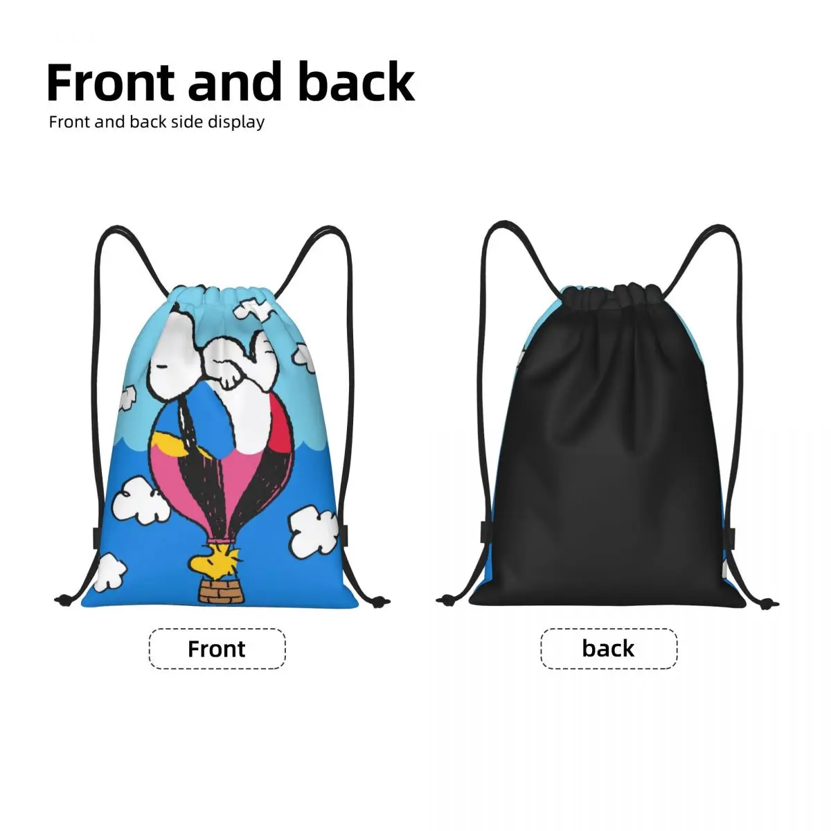 Custom Snoopys Woodstock Hot Air Balloon Drawstring Bag Women Men Lightweight Cartoon Comic Dog Sports Gym Storage Backpack