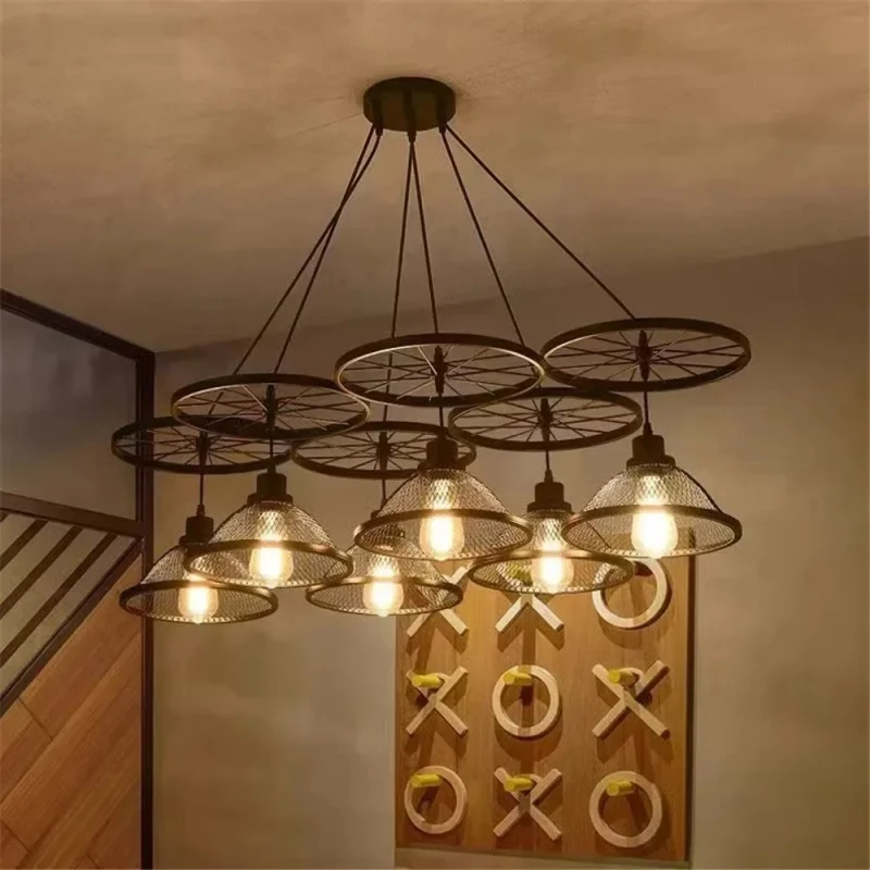 

American Style Countryside Creative Personality Industrial Style Pendant Light Restaurant Bar Iron Wheel Creative Pendant Light