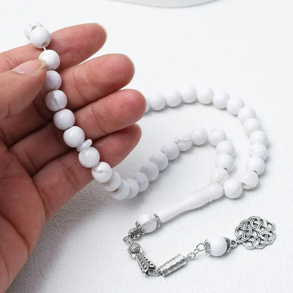 10mm Acrylic Beads Prayer Hand String Imitation Beeswax Rotatable Silver Pendant Prayer Counting Bracelet Arabic Pattern