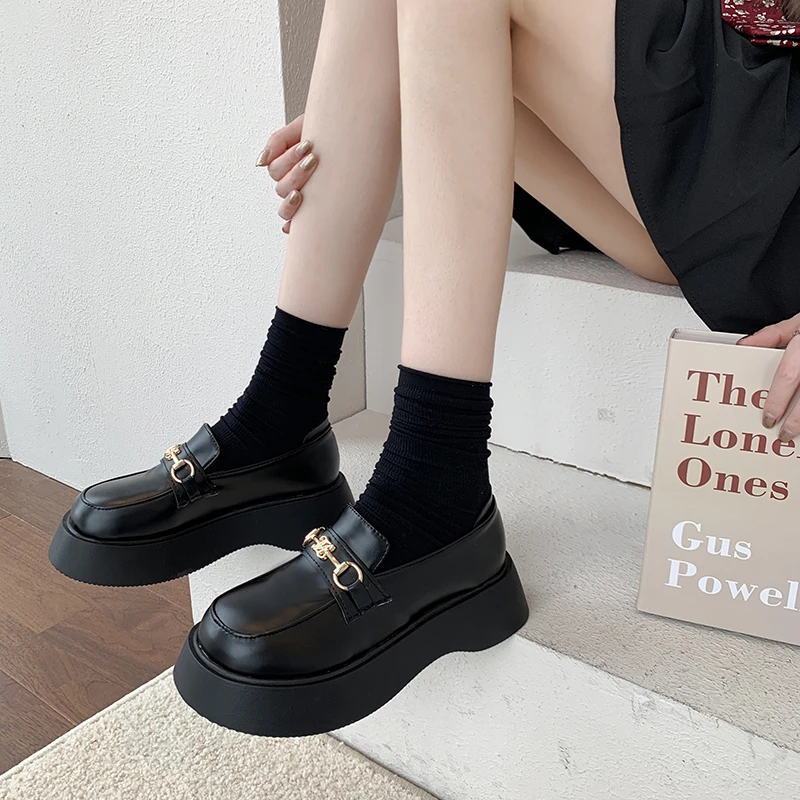 Japanese Retro Big Toe Jk Loli Shoes Women Lace Up Round Head Thick Platform Doll Girl Gothic Black Wedge Shoe Mid Heel 5cm