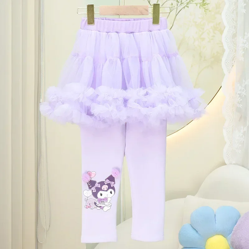 

Spring Autumn Kuromi Kawaii Anime Sanrio Ins Outside Wearing Trouser Skirt Cute My Melody Mesh Pants Clothing Gifts for Kids