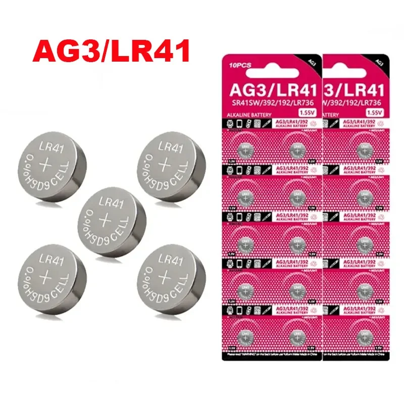 2024 Cell Coin Lithium Battery AG3 1.55V Button Batteries SR41 192 L736 384 SR41SW CX41 LR41 392 Lamp Chain Finger Light Watch