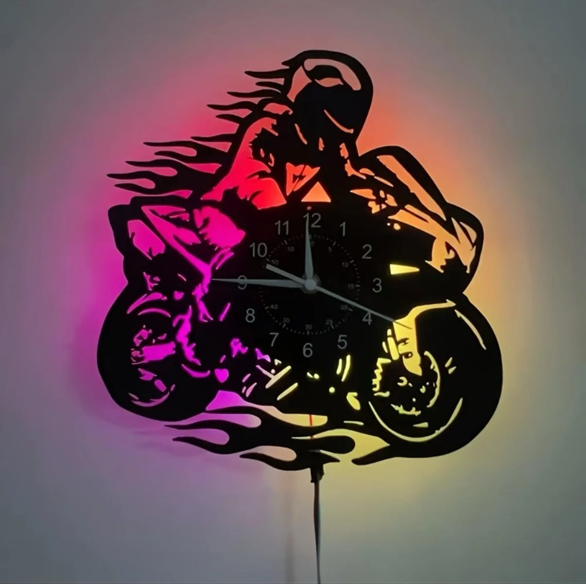 

Creative vinyl record wall clock motorcycle shape cool luminous wall light background wall decoration clock ambient light