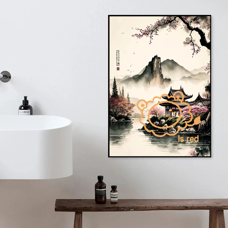 Landscapes Ink wash painting Poster abstract Japan mountain river Canvas printing Home Room wall decoration hanging paintings