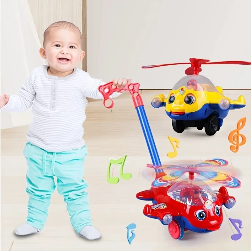 Cartoon Airplane Toy Trolley Educational Toy for Kids Toddler Children Children's Learning Walking Hand Push Aircraft Toy Push