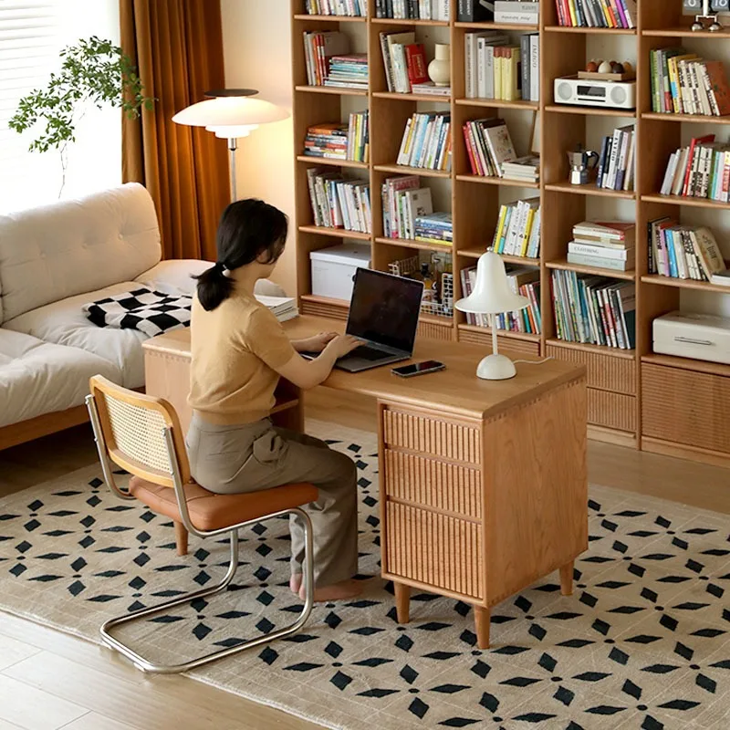 Nordic modern desk, Japanese bookshelf integrated study table, bedroom desk, cherry wood writing desk, computer desk