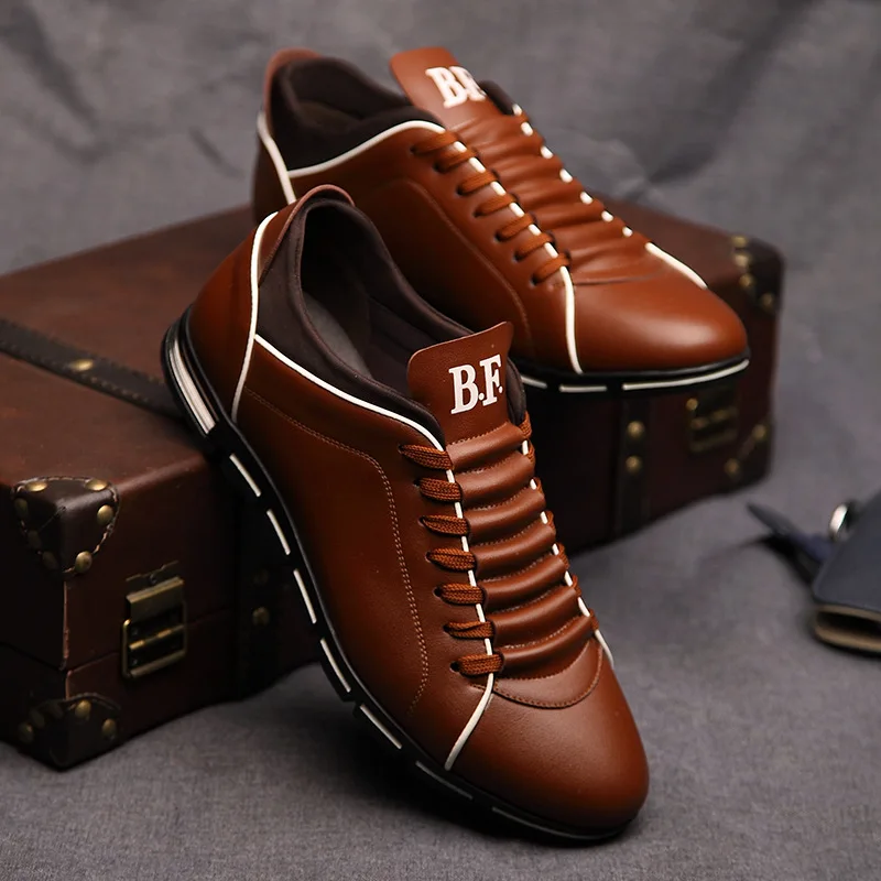 New Men Shoes Casual Sneakers Fashion Spring Autumn Solid Leather Shoes Formal Business Sport Flat Round Toe Light Breathable