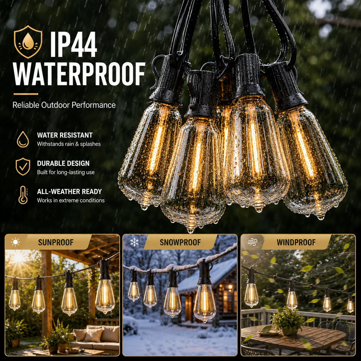 Shatterproof ST38 LED String Lights 24V Waterproof Dimmable Garden Backyard Balcony Outdoor Light Equipped Remote Control Adapte