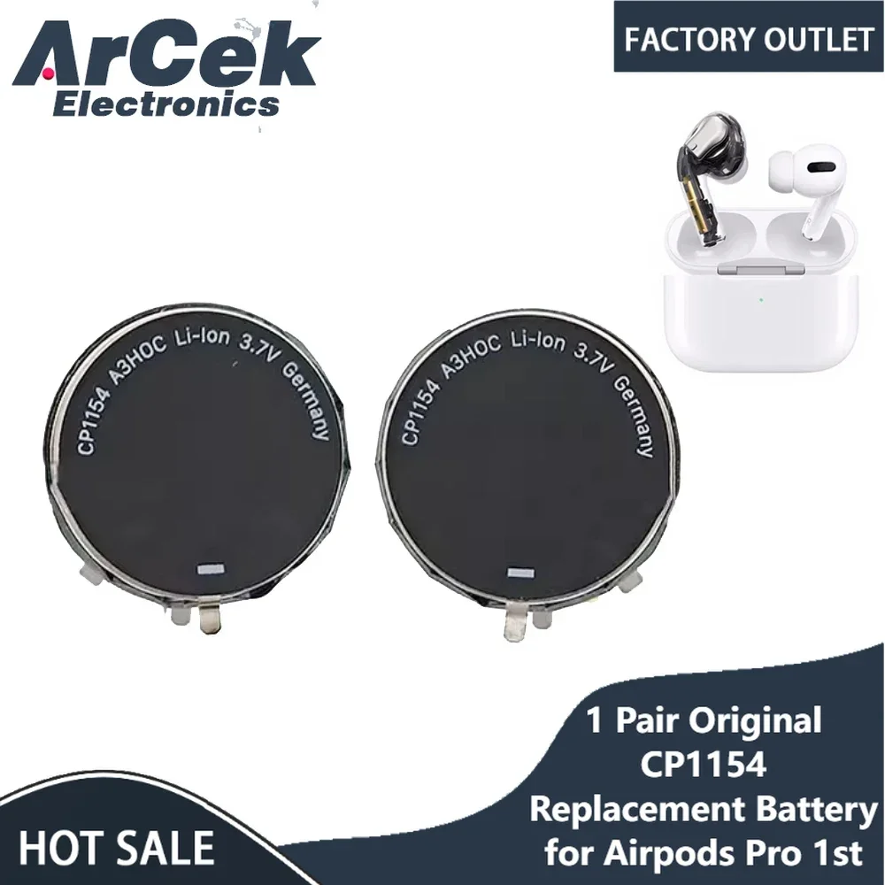 1 Pair Original CP1154 Replacement Battery for Apple Airpods Pro 1st Gen A2084 A2083 A2190 Air Pods Pro Rechargeable Batteries