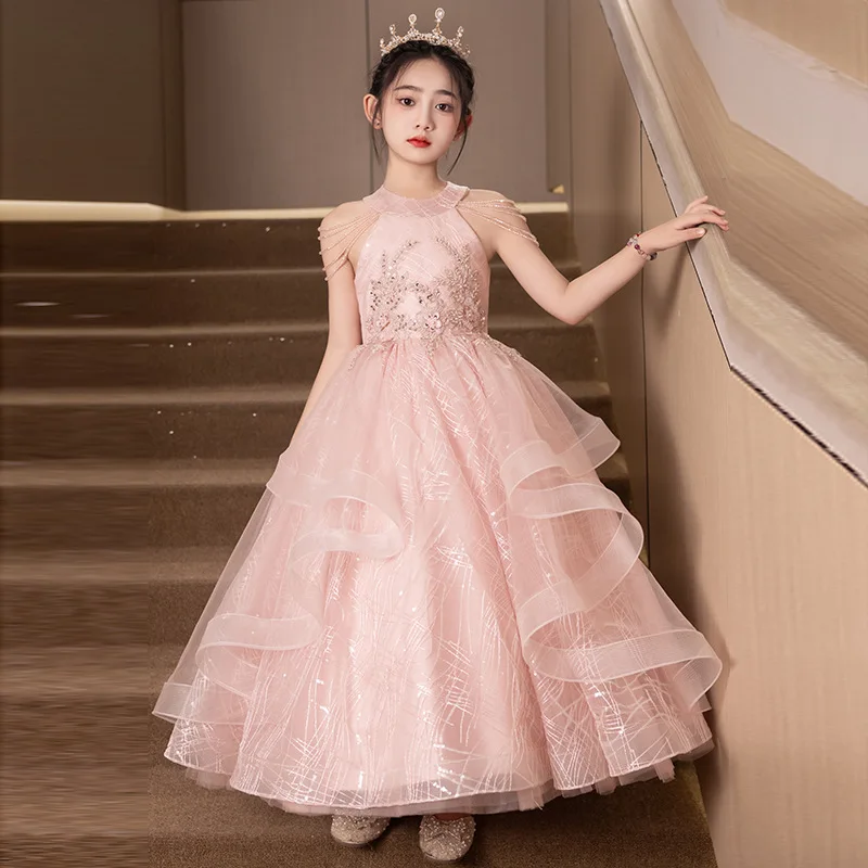 Girls' New High-End Host Little Flower Girl Piano Performance Catwalk Performance Princess Dress