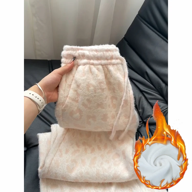 دافئ محبوك Fce اصطف عادية مستقيم الساق السراويل للنساء عالية الخصر مطاطا Waisand كيت تصميم الخريف الشتاء جديد Ar... #2