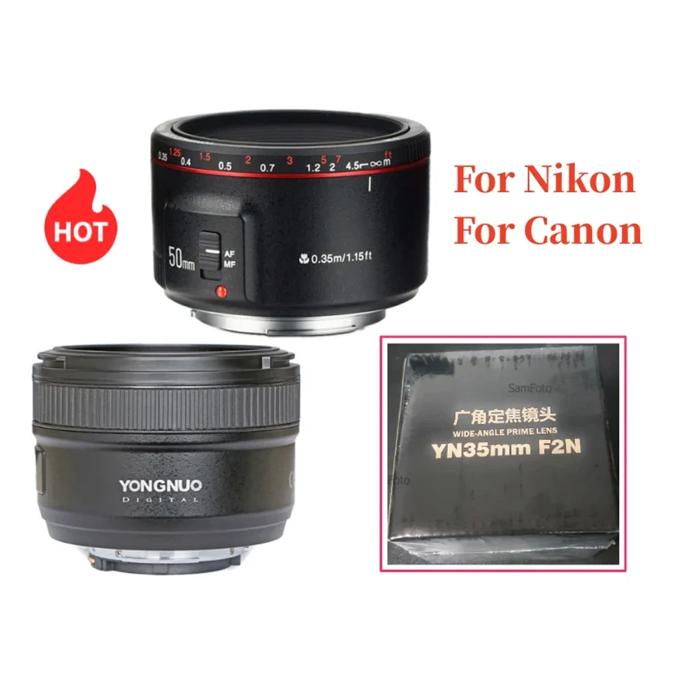 YONGNUO YN50mm F1.8 YN35mm F2 Wide-Angle Large Aperture Auto Focus Lens for Nikon F2Z Canon EF Mount EOS 600D 60D 5DII 5D 500D