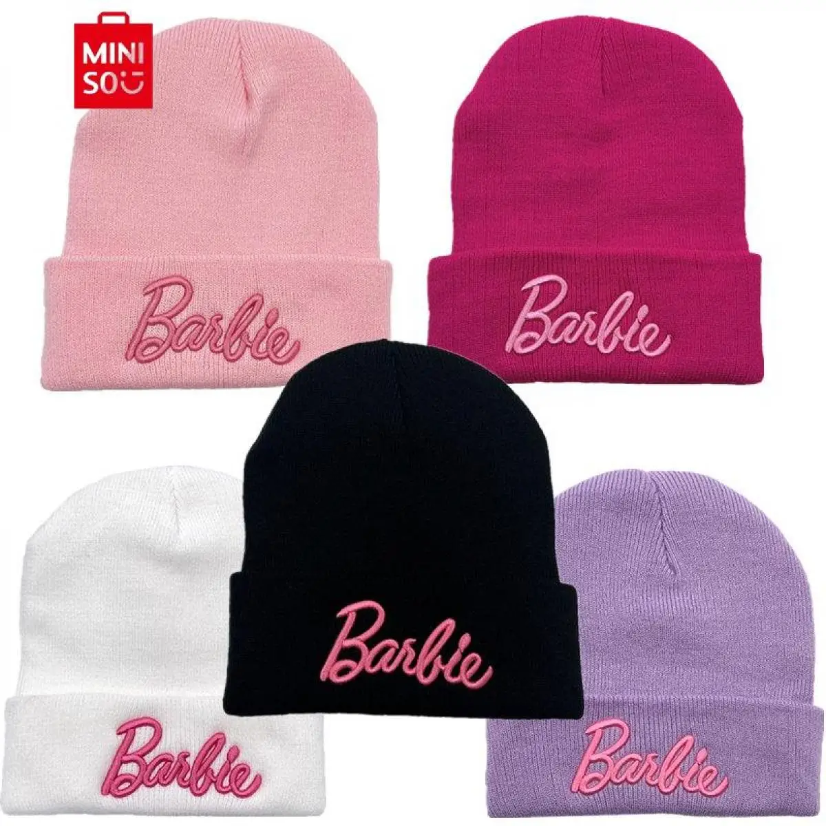 

MINISO Boutique розовая Барби вышитая Женская осенне-зимняя теплая Модная шапка для студентов