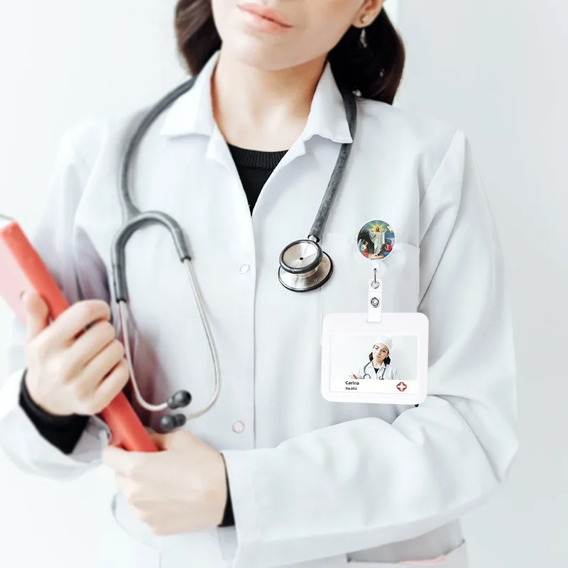 Adjustable And Easy To Pull Buckle Rotating Back Clip Virgin And Jesus Flat Expandable Buckle ID Card Sleeve Clip